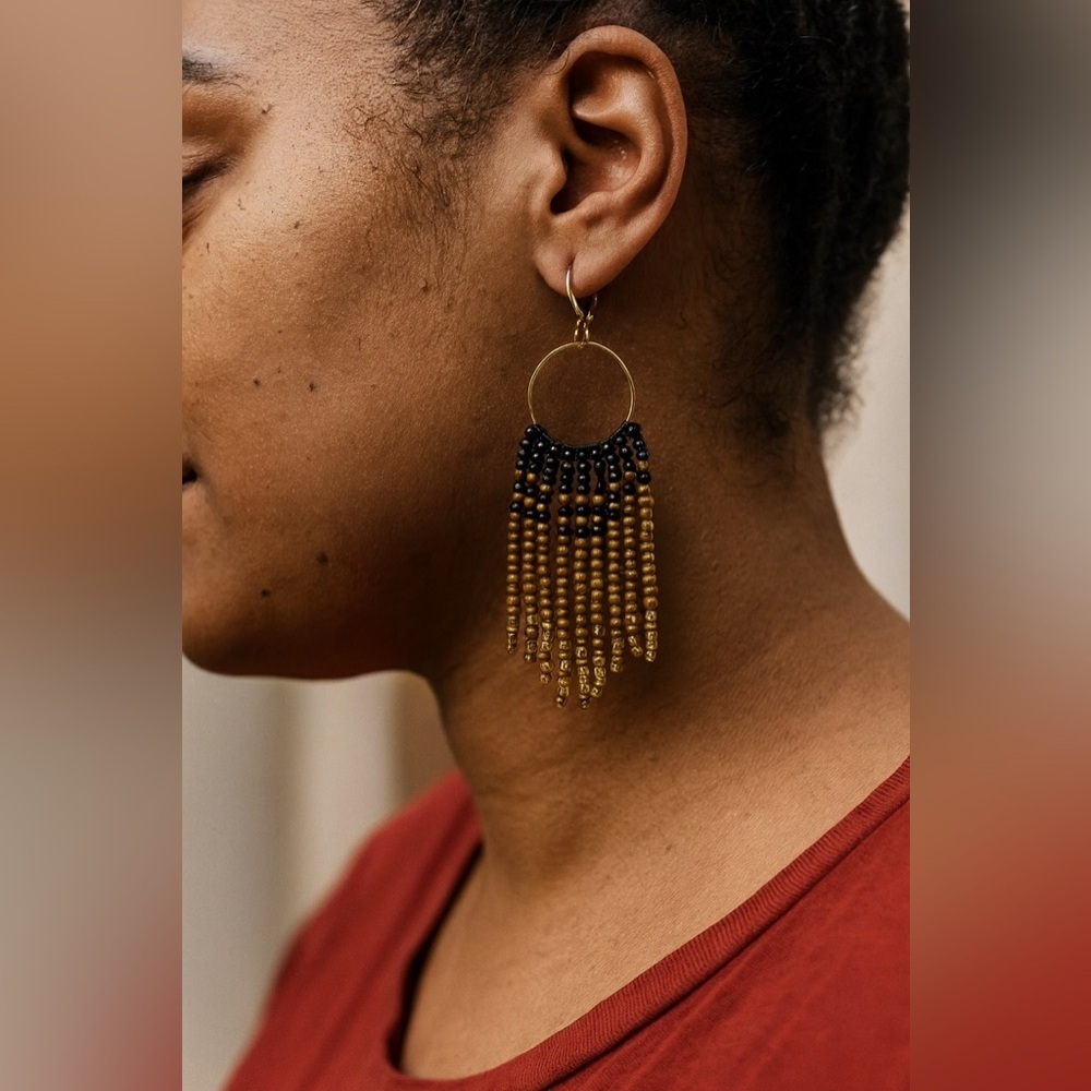 Chic Gold and Black Beaded Earrings